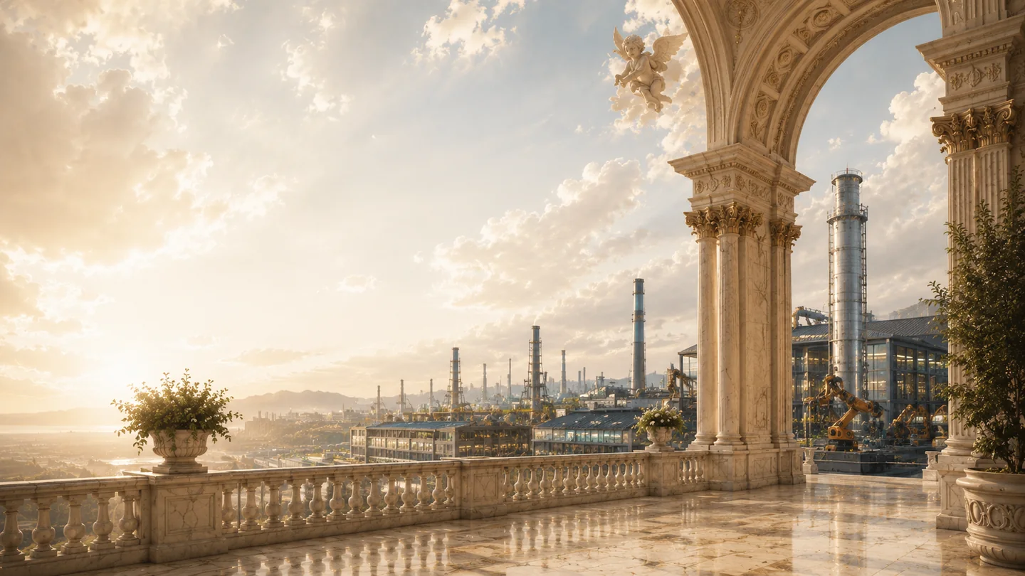 Advanced manufacturing facilities viewed through timeless architecture.
